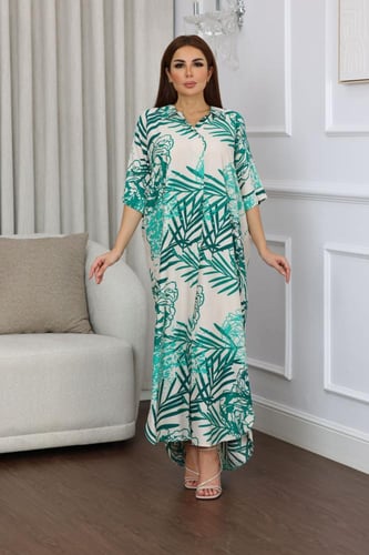 جلابية روز قطن خفيف صيفية طويلة ( رقبة قلاب )