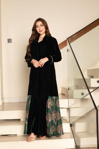 جلابية مخمل قطعتين ممزوجة بخامة لينن