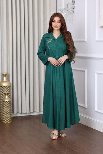 جلابية لينن بتطريز ثلاثة نخلات في الظهر