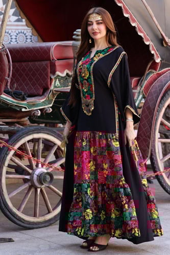 جلابية كريب بحريني وشالكي بحزام داخلي مخفي