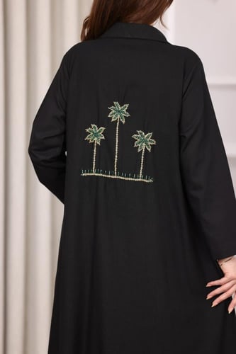جلابية لينن بتطريز ثلاثة نخلات في الظهر