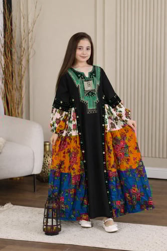 جلابية بناتية بتطريز عسيري وتداخل الكلفة الجنوبية...