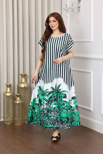 جلابية مقلمة بمطبوعات التراث السعودي ( النخل )