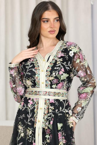 جلابية قفطان مغربي سهرة قطعتين من الساتان والتل ال...