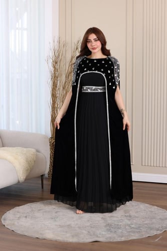 جلابية مخمل بتطريز شك يدوي قطعتين