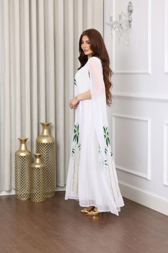 جلابية شيفون قطعتين متصلة بتطريز النخل