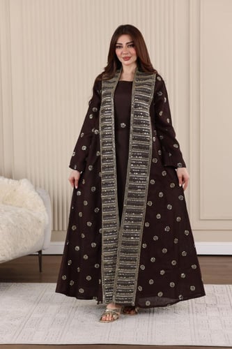 جلابية لينن قطعتين بتطريز كمبيوتر