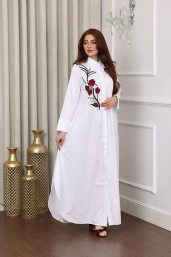 جلابية بخامة قطن بوبلين بتطريز في الصدر