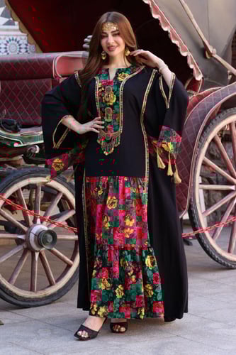 جلابية كريب بحريني وشالكي بحزام داخلي مخفي