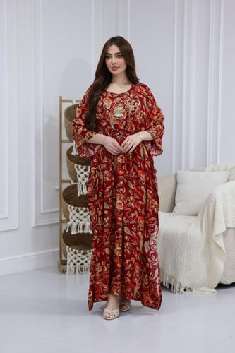 جلابية رايون قطن ( فراشة ) بتطريز خفيف في الصدر