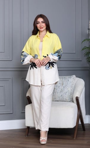 طقم لينن بتطريز مورد