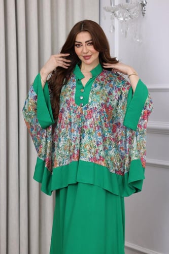 جلابية كريب بحريني وصدرية منفصلة من الترتر الملون