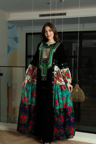 جلابية مخمل بتطريز عسيري وكلفة جنوبية تراثية وقماش...