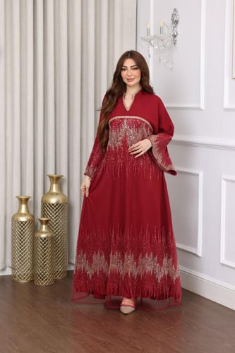 جلابية كريب بإضافة التل المطرز بالترتر