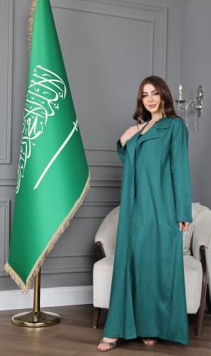 جلابية لينن بصورة في الظهر - تصميم عباية مفتوحة