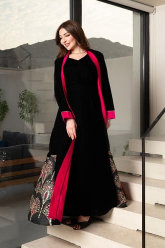 جلابية مخمل قطعتين ممزوجة بخامة لينن