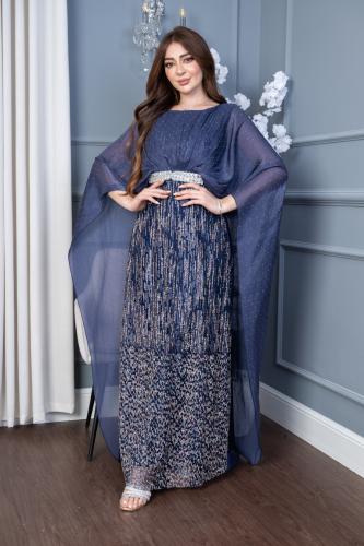 جلابية بخامة الاورجنزا راقية بلون كحلي ولمعة زاهية