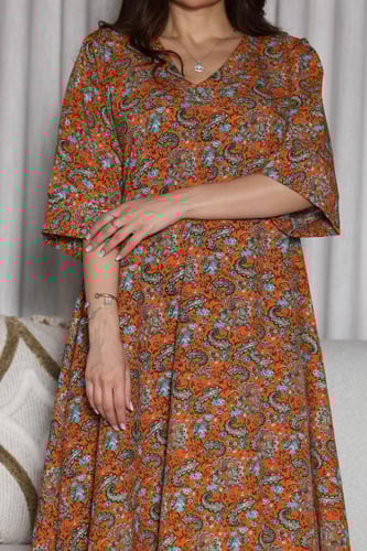 جلابية روز قطن خفيف صيفية ميدي ( رقبة سبعة )