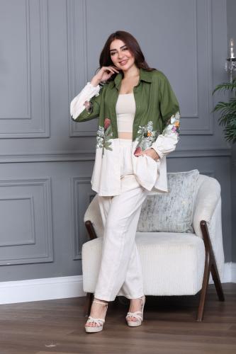 طقم لينن بتطريز مورد