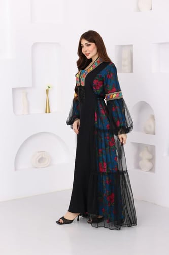 جلابية كريب بحريني ممزوجة بشالكي و تل اسود