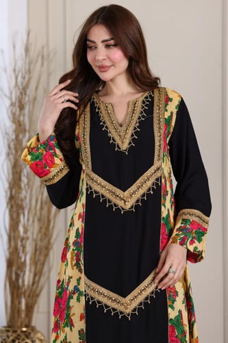 جلابية لينن ممزوجة بخام شالكي جانبي وكلفة شمالية ل...