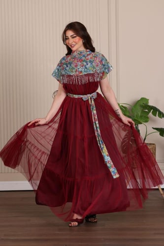 جلابية من التل المبطن وصدرية ترتر بهدب