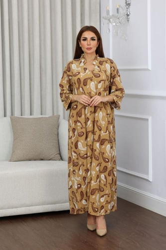 جلابية روز قطن خفيف صيفية طويلة ( رقبة سبعة )