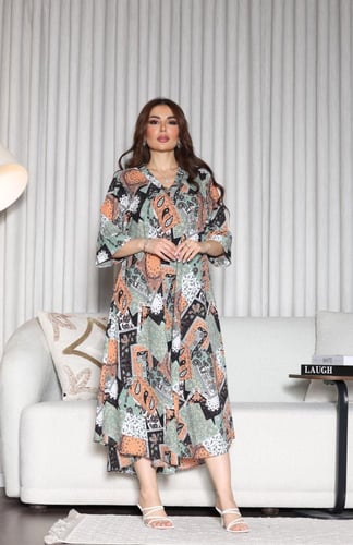 جلابية روز قطن خفيف صيفية ميدي ( رقبة سبعة )