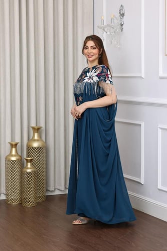 جلابية جورجيت قطعتين بتطريز ترتر ودهب