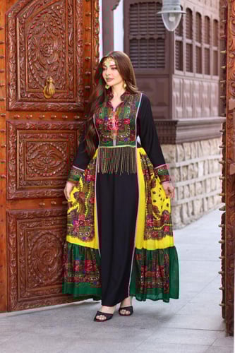 جلابية لينن بممزوجة بأجمل اقمشة المنديل الشالكي ال...