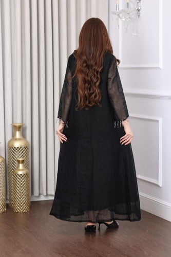 جلابية لينن خيش بتطريز شك نخلة و جمل