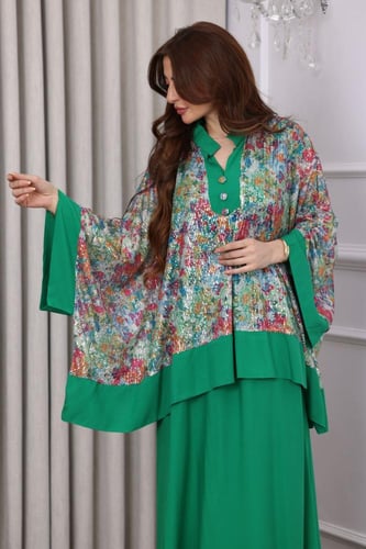 جلابية كريب بحريني وصدرية منفصلة من الترتر الملون