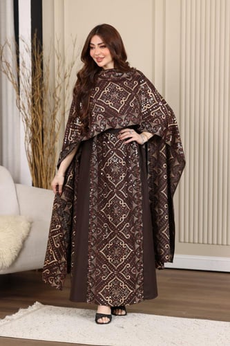 جلابية كويتية لينن قطعتين بتطريز كمبيوتر ممزوج بال...