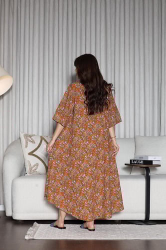 جلابية روز قطن خفيف صيفية ميدي ( رقبة سبعة )