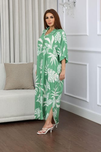 جلابية روز قطن خفيف صيفية ميدي ( رقبة قلاب )