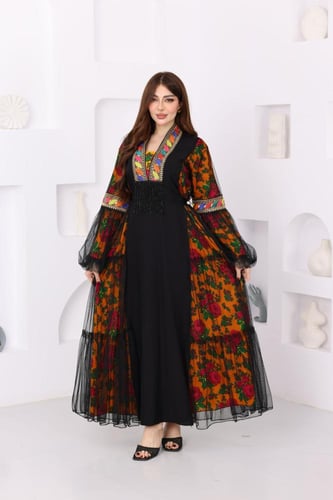 جلابية كريب بحريني ممزوجة بشالكي و تل اسود