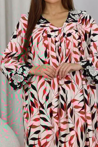 جلابية روز قطن خفيف صيفية طويلة ( رقبة سبعة )