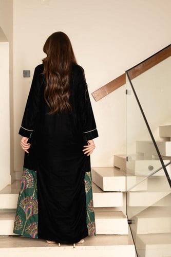 جلابية مخمل قطعتين ممزوجة بخامة لينن