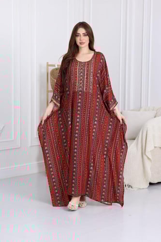 جلابية رايون قطن ( فراشة ) بتطريز خفيف في الصدر