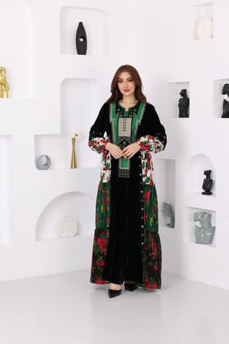 جلابية مخمل بتطريز عسيري وكلفة جنوبية تراثية وقماش...