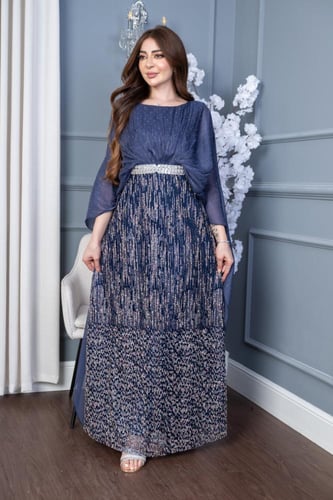 جلابية بخامة الاورجنزا راقية بلون كحلي ولمعة زاهية