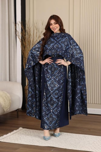 جلابية كويتية لينن قطعتين بتطريز كمبيوتر ممزوج بال...