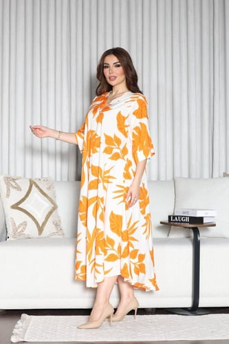 جلابية روز قطن خفيف صيفية ميدي ( رقبة سبعة )