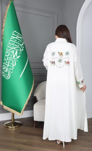 جلابية كتان بتطريز يوم التأسيس - موديل عباية مفتوح...
