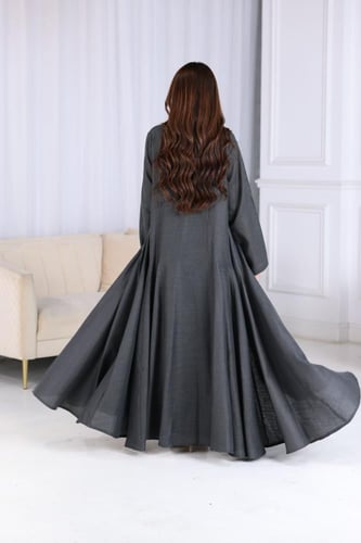 جلابية لينن قطعتين كويتية مطرزة بالفصوص الفضية في...