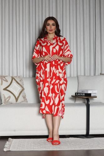 جلابية روز قطن خفيف صيفية قصيرة ( رقبة قلاب )