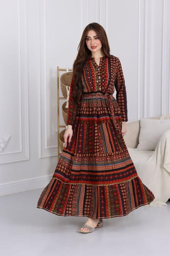 جلابية رايون قطن مشجرة بتطريز خفيف في الصدر