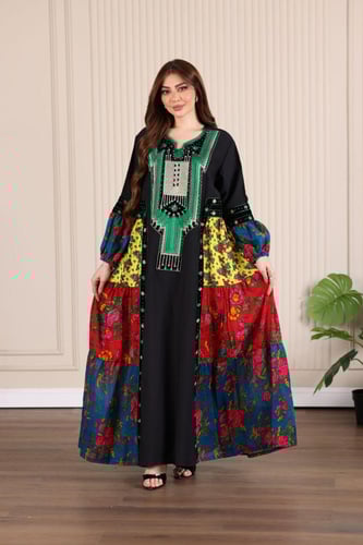 جلابية بتطريز عسيري وتداخل الكلفة الجنوبية التراثي...