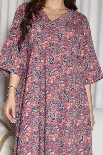 جلابية روز قطن خفيف صيفية ميدي ( رقبة سبعة )