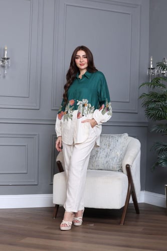 طقم لينن بتطريز مورد